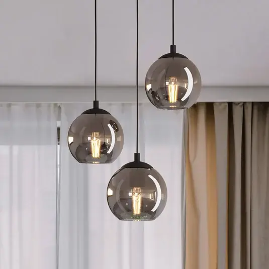 Offerta Speciale Lampada a sospensione Ariscani, grigio fumo, Ø 43 cm, a 3 luci, vetro, E27
