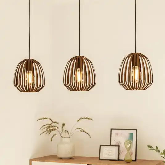 Lampada a sospensione Espinal, bronzo spazzolato, lunghezza 90 cm, a 3 luci. Non Perdere