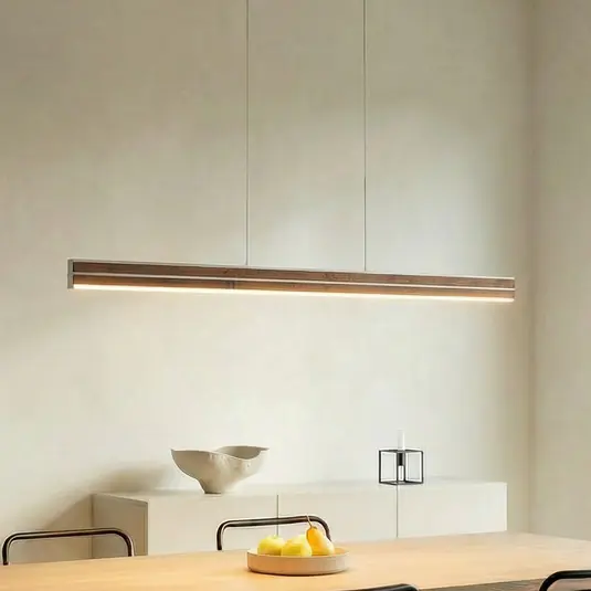 Lampada LED a sospensione Quitani Lisene, noce/argento, CCT 117 cm, dimmerabile Promozione Esclusiva