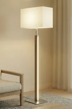 Lampada LED da pavimento Quitani Lisene, noce/argento/naturale, 162 cm, Ultimissimo Modello
