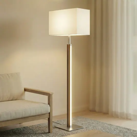 Lampada LED da pavimento Quitani Lisene, noce/argento/naturale, 162 cm, Ultimissimo Modello