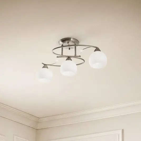 Più Venduto Lindby Plafoniera Svean, a 3 luci, nichel/bianco, vetro, lunghezza 60 cm