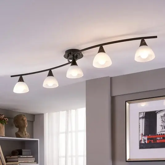 Esclusivo Lindby plafoniera Della, nero-oro, 110 cm, a 5 luci, E14
