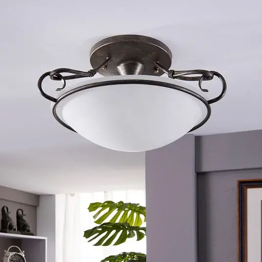 Subito Disponibile Plafoniera Lindby Rando, argento antico, vetro, Ø 50 cm, E27
