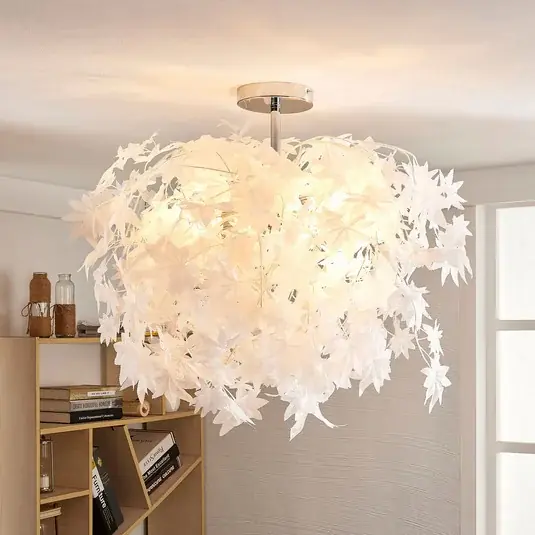 Lindby plafoniera Maple, Ø 70 cm, cromo, bianco, tessuto Super Prezzo