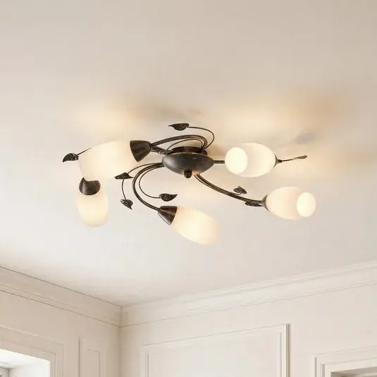 Plafoniera Lindby Stefania, a 5 luci, nero/oro, Ø58cm Subito Disponibile