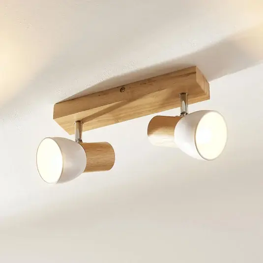 Plafoniera Lindby Thorin, 27 cm, a 2 luci, bianco, legno, E14 Miglior Prezzo
