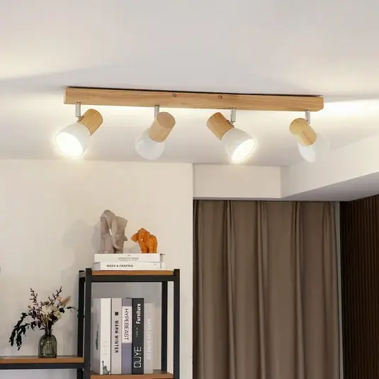 Plafoniera Lindby Thorin, 67 cm, a 4 luci, bianco, legno, E14 Offerta Limitata