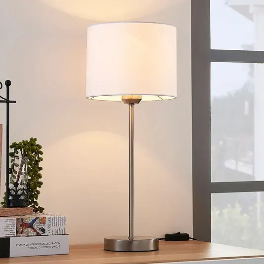 Lampada da tavolo Lindby Annatina, bianco, nichel, altezza 48 cm, tessuto Promozione Esclusiva