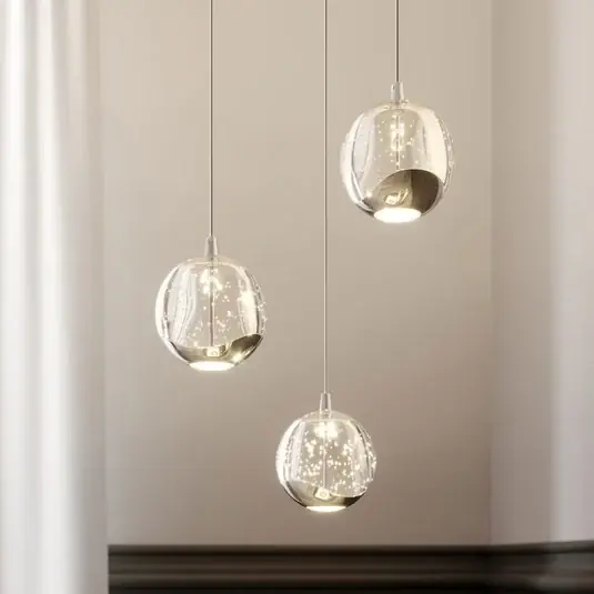 Lucande Lampada LED a sospensione Hayley, Ø 25 cm, a 3 luci, cromo, vetro Ultime Pezzi