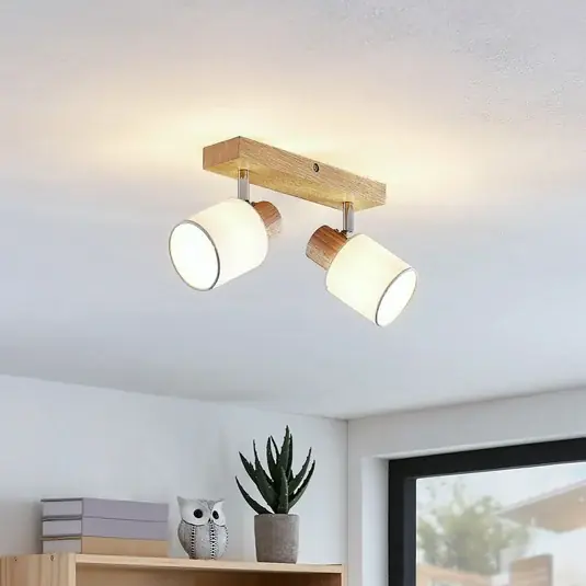 Di Tendenza Lindby Wanessa, faretto da soffitto, 39 cm, a 2 luci, legno, bianco, E14
