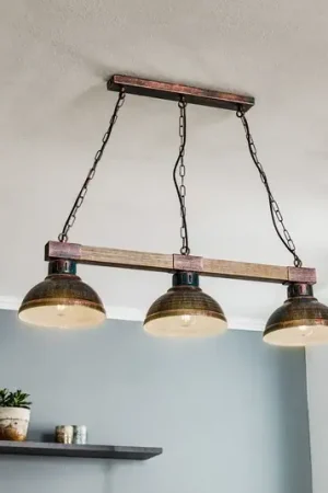Lampada a sospensione Hakon 3 luci ruggine/legno naturale Vendita Finale