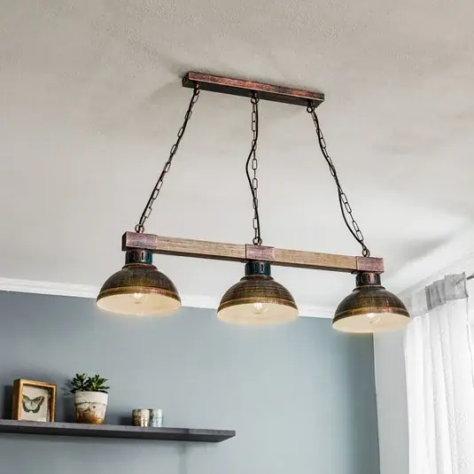 Lampada a sospensione Hakon 3 luci ruggine/legno naturale Vendita Finale