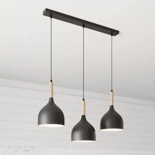 Lampada a sospensione Noak a 3 luci lunga nero/legno naturale Direttamente Dal Produttore