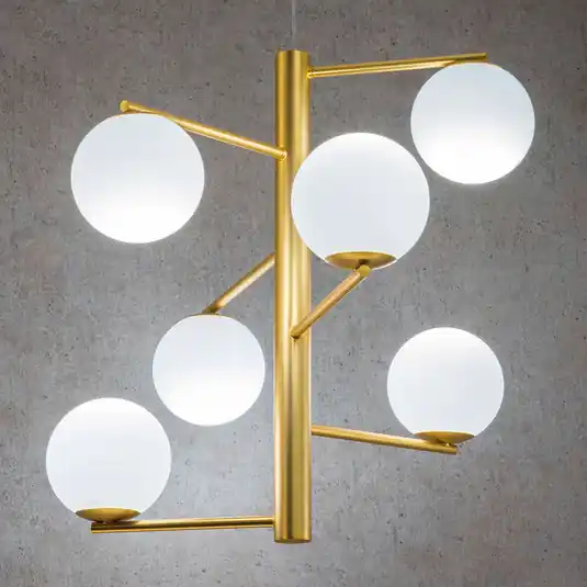 Lampada a sospensione Tin Tin a 6 luci in oro satinato Spedizione Espresso