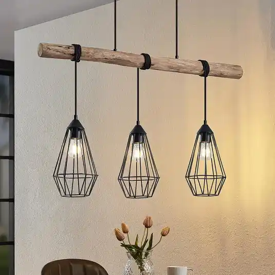 Compra Adesso Lampada a sospensione Lindby Eldarion, 90 cm, a 3 luci, legno, E27
