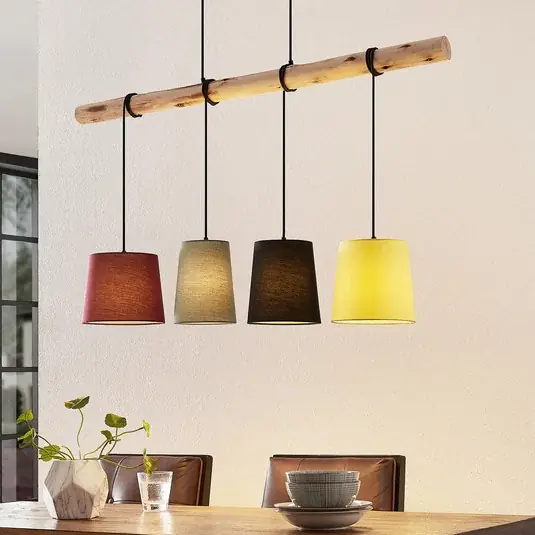 Lampada a sospensione Lindby Moscow , colorata, tessuto, legno, E27, 116 cm Nuovo Arrivo