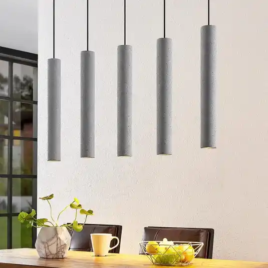 Lampada a sospensione Lindby Concretto, 100 cm, grigio, a 5 luci, cemento Pagamento Sicuro