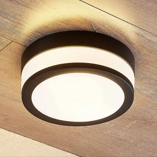 Lindby plafoniera Flavi, Ø 23 cm, nero, vetro, IP44, E27 Ultima Occasione