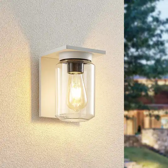 Promozione Lucande applique da esterno Semka, bianco, alluminio, vetro, 20cm