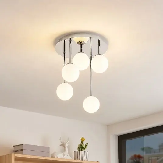 Non Perdere Plafoniera Lindby Chrissy, Ø 27 cm, cromo, a 5 luci, vetro