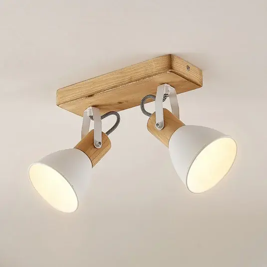 Non Perdere Lindby faretto da soffitto Merela, bianco, 28 cm, a 2 luci, legno, E14