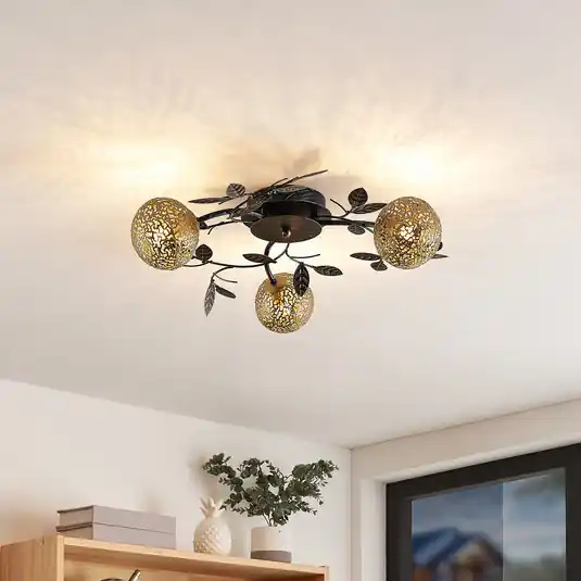 Lucande plafoniera Evory, Ø 53 cm, a 3 luci, nero/oro, G9 Prezzo Basso