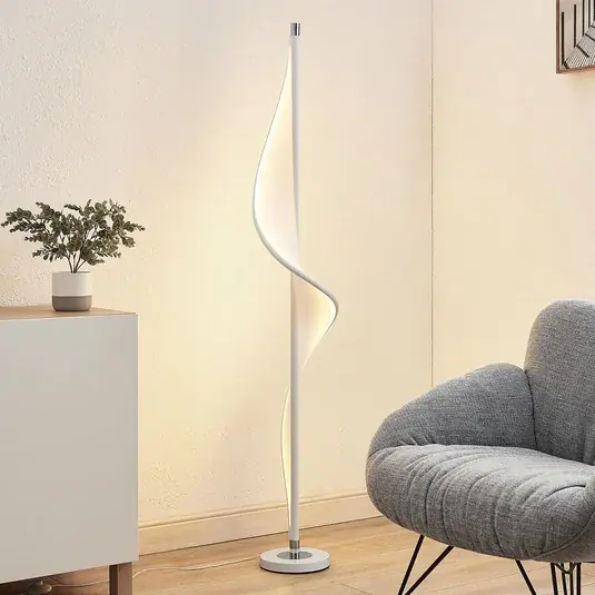 Lucande lampada LED da pavimento Edano, 154 cm, bianco, tessuto, dimmerabile Ultime Pezzi