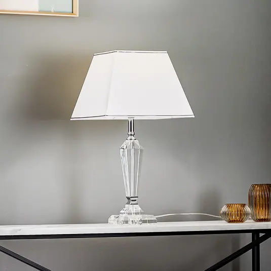 Lampada tavolo Veroniqu, base stretta bianco/cromo Popolare