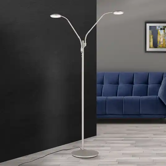 Piantana LED Cobra, 2 luci, nichel satinato Spedizione Espresso