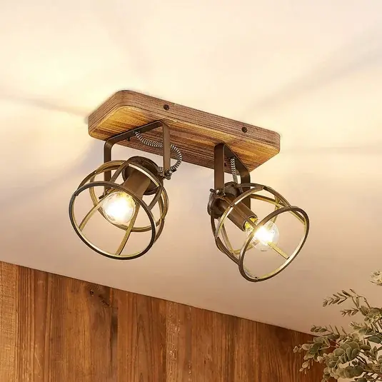 Ordina Subito Faretto da soffitto Lindby Rutger, 36 cm, a 2 luci, legno, gabbia, E14