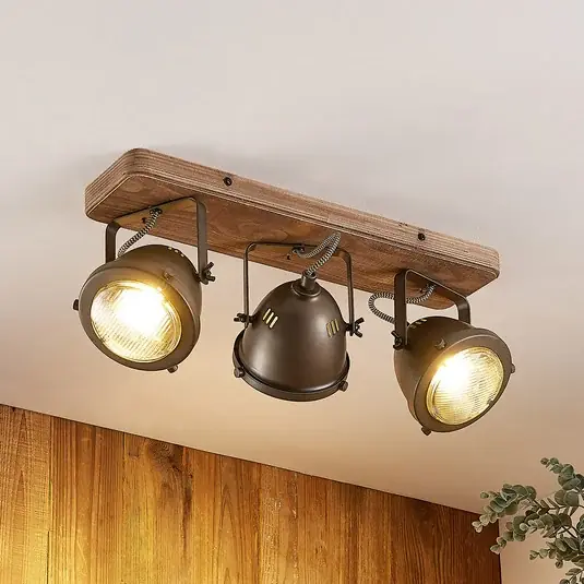 Offerta Del Giorno Faretto da soffitto Lindby Farovi, nero, 44 cm, a 3 luci, legno, GU10