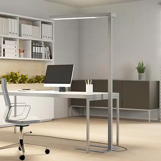 Arcchio Lampada da terra per ufficio Susi a LED, argento, sensore, dimmer, CCT Professionale