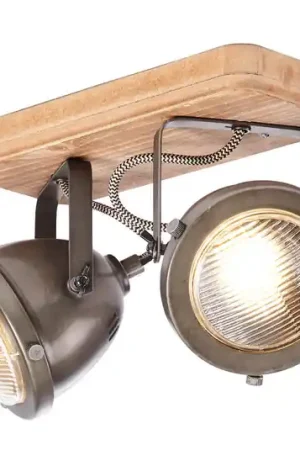 Plafoniera Carmen Wood in look industriale, 2 luci Prezzo Conveniente