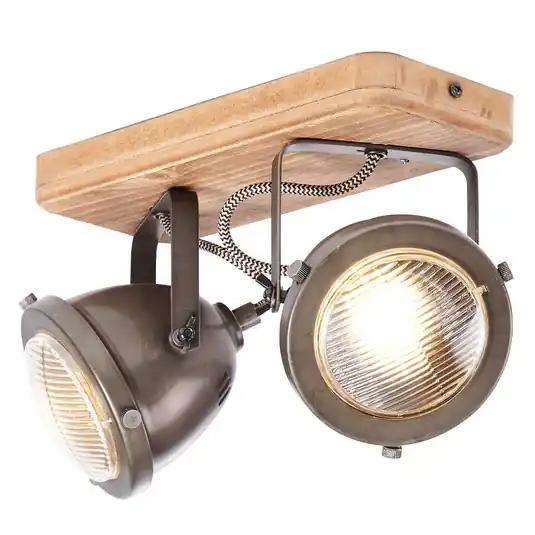 Plafoniera Carmen Wood in look industriale, 2 luci Prezzo Conveniente