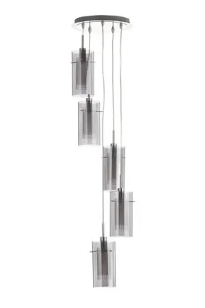 Esclusivo Lampada sospensione Duo 2, vetro fumè/cromo 5 luci