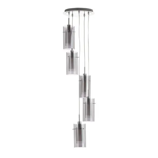 Esclusivo Lampada sospensione Duo 2, vetro fumè/cromo 5 luci