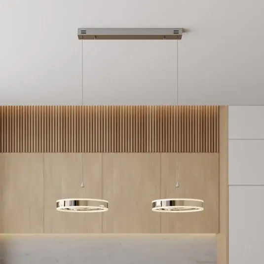 Di Tendenza Lucande lampada LED a sospensione Lyani, 85 cm, a 2 luci, cromata, dimmerabile