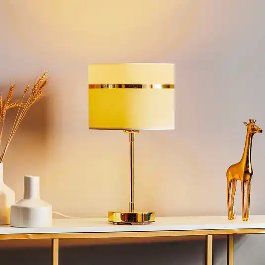 Ultimissimo Modello Lampada da tavolo in tessuto Long bianco/grigio/ottone