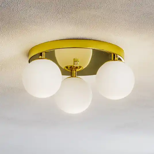 Ultime Pezzi Plafoniera Fatis vetro opalino/ottone a 3 luci rotonda