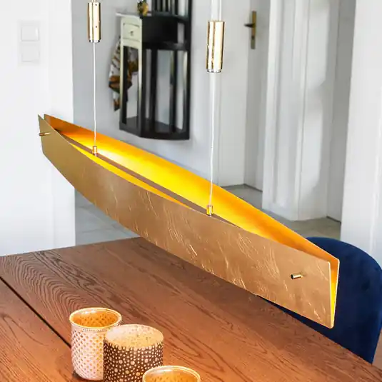 Lampada a sospensione Quitani LED Malu, oro, lunghezza 100 cm Offerta
