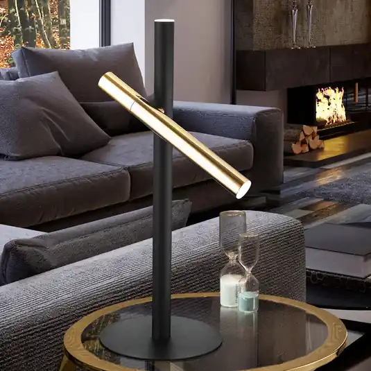 Lampada da tavolo LED Varas, nero/oro, 2 luci Prezzo Di Fabbrica