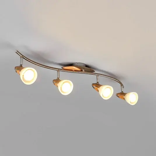 Plafoniera Lindby Marena, a 4 luci, vetro, legno, lunghezza 83 cm Consegna Rapida