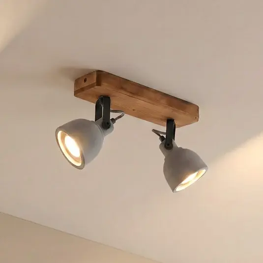 Ultime Pezzi Lindby Spot Mitis, 30 cm, a 2 luci, grigio, legno, cemento, GU10
