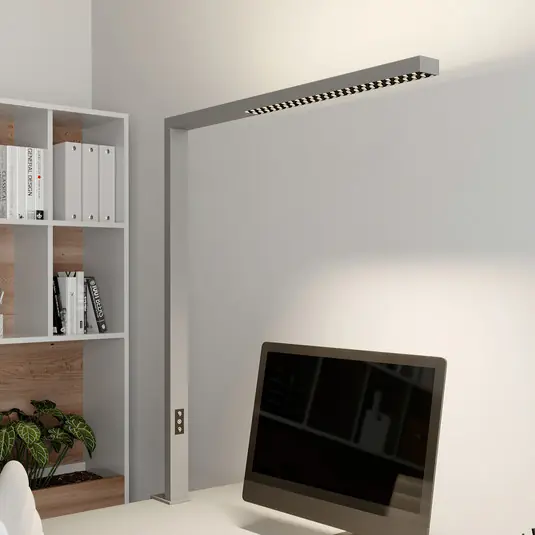 Lampada LED a morsetto per ufficio Jolinda, argento, metallo, dimmerabile Saldi