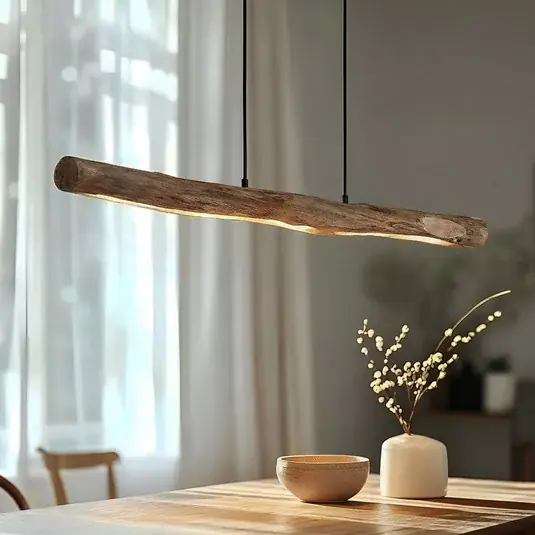 Lampada LED a sospensione Lindby Nekala, nera, in legno, lunghezza 120 cm Nuovo Arrivo