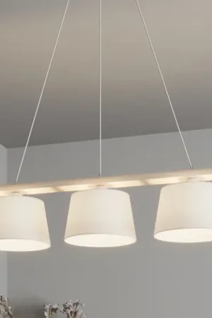 Reso Gratuito Lampada a sospensione Sweden, bianco antico/bianco, tessuto, legno, a 3 luci