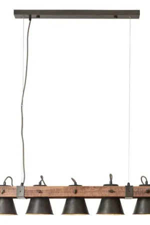 Lampada a sospensione Plow 5 luci nero/legno scuro Prezzo Scontato