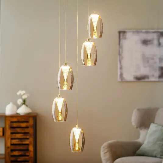 Occasione Lampada LED a sospensione Metropolis in vetro fumé a 5 luci