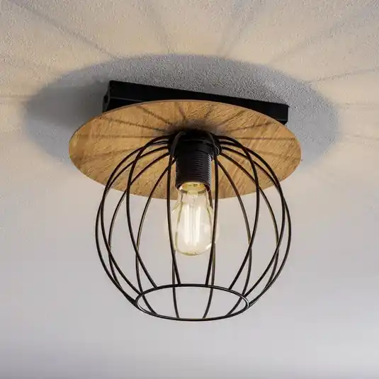 Pagamento Sicuro Plafoniera Malin, schermo rotondo in legno, 1 luce